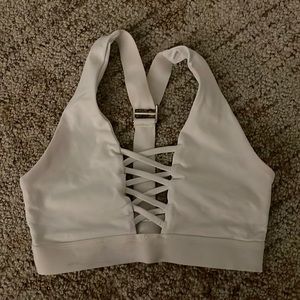 Small Strappy V-neck White Sports Bra
